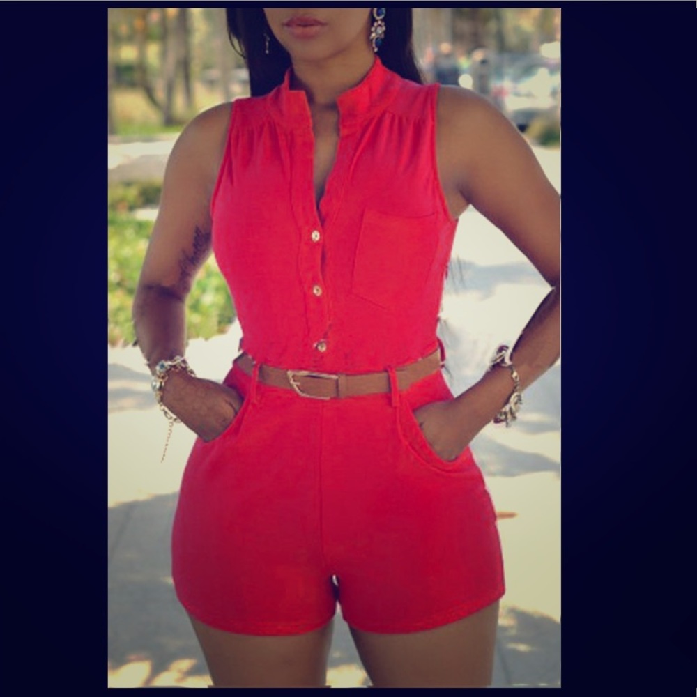 Pink button up romper